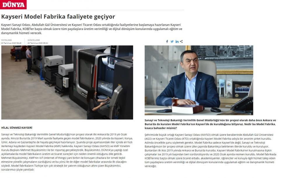 20.07.2020 - Kayseri Model Fabrika Faaliyete Geçiyor